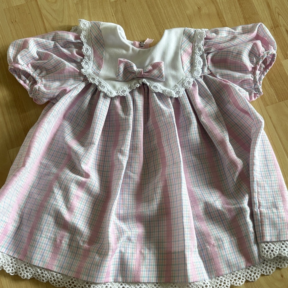 Pink & White Plaid Lace Baby Dress RUTH OF CAROLINA